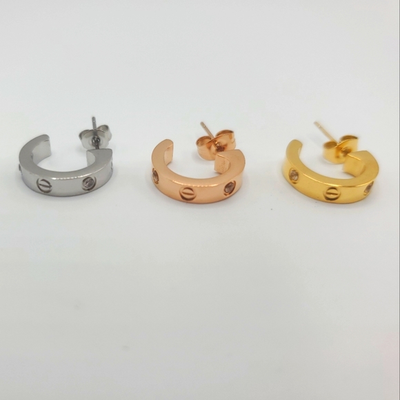 Love Screw Diamond Silver Stainless Steel  Earrings - Picture 6 of 6